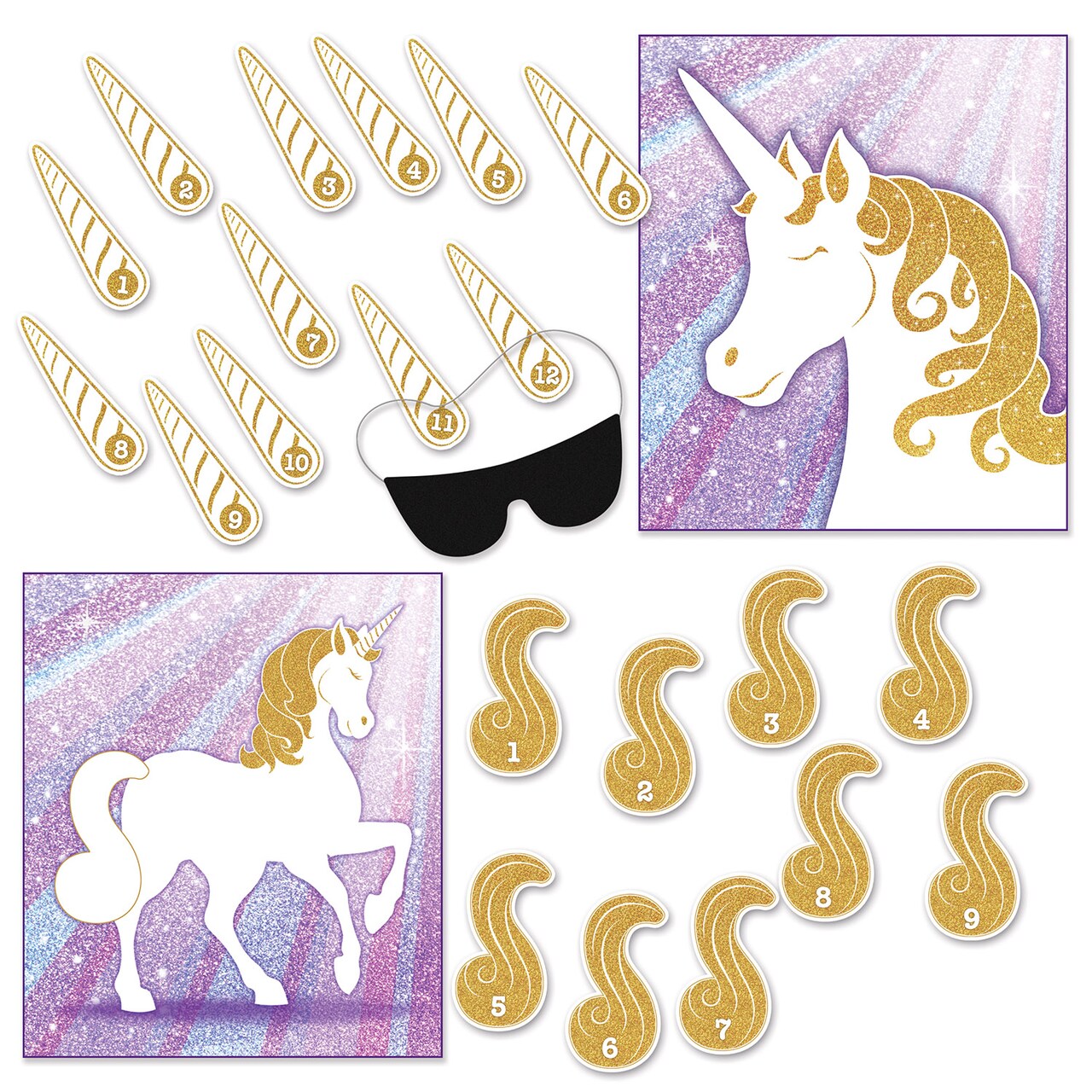 Beistle 48-Piece Pin the Horn and Tail on the Unicorn Birthday Party Games 19.25"